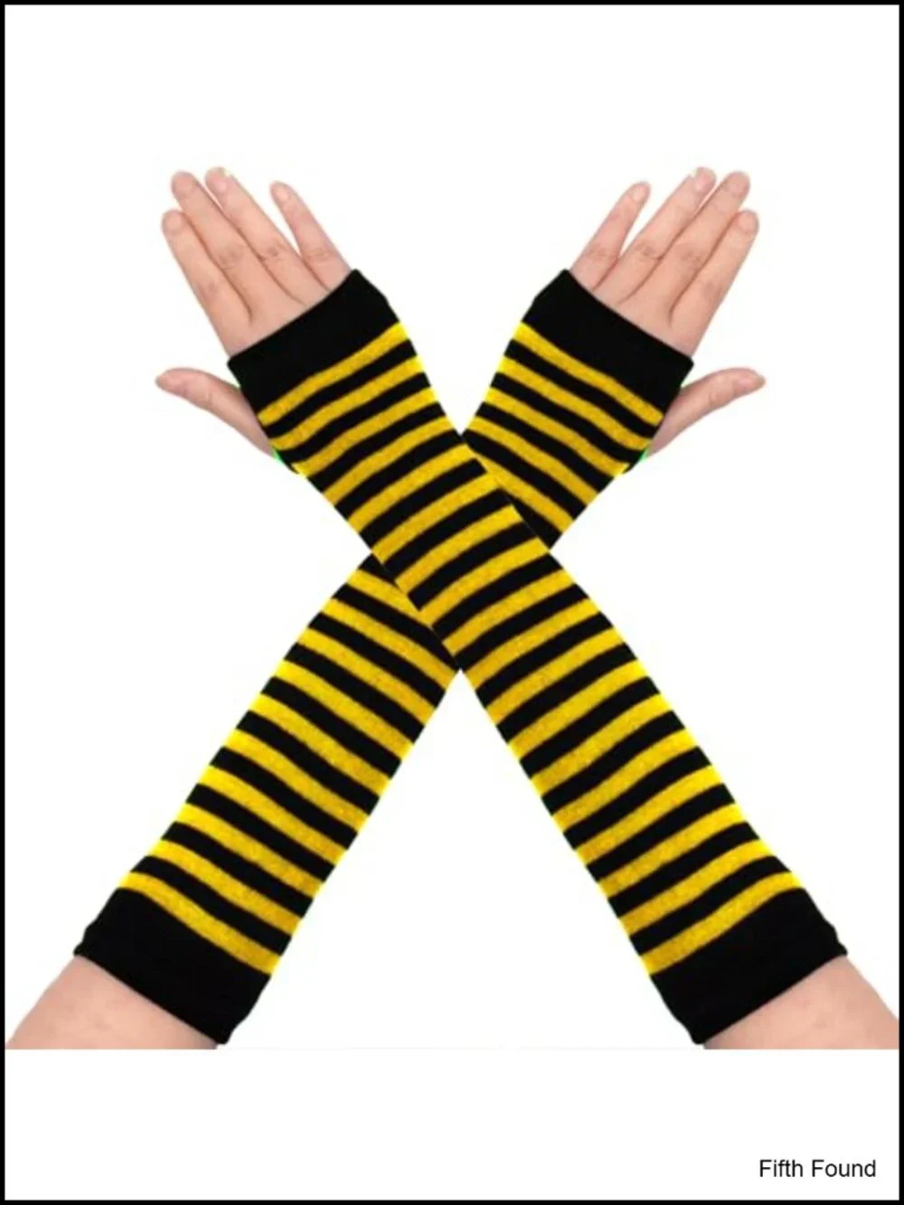 Fingerless Knitted Arm Warmers Gloves Punk Gothic Striped
